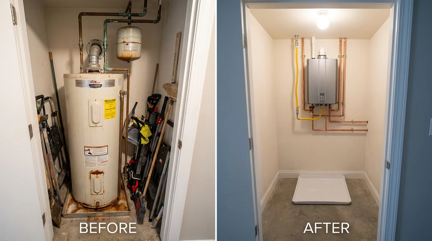 Tank water heater versus wall-mounted tankless unit comparison for San Marcos, CA homeowners