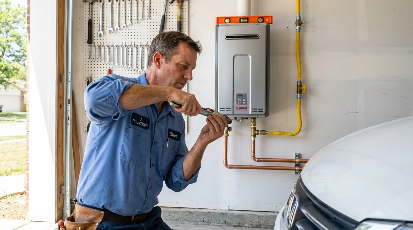 Tankless water heater installation by a Johns Plumbing LLC plumber in San Marcos