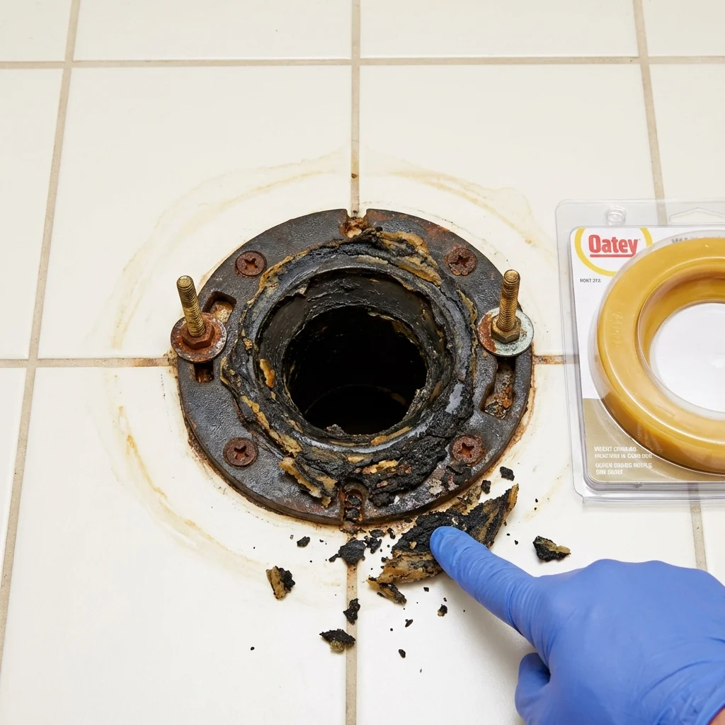 Failed wax ring showing water seepage at the base of a toilet in a San Marcos, CA home