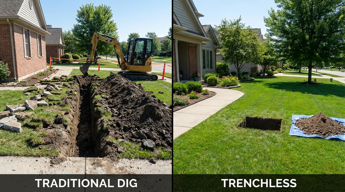 Trenchless sewer repair with minimal yard damage versus traditional excavation in San Marcos, CA